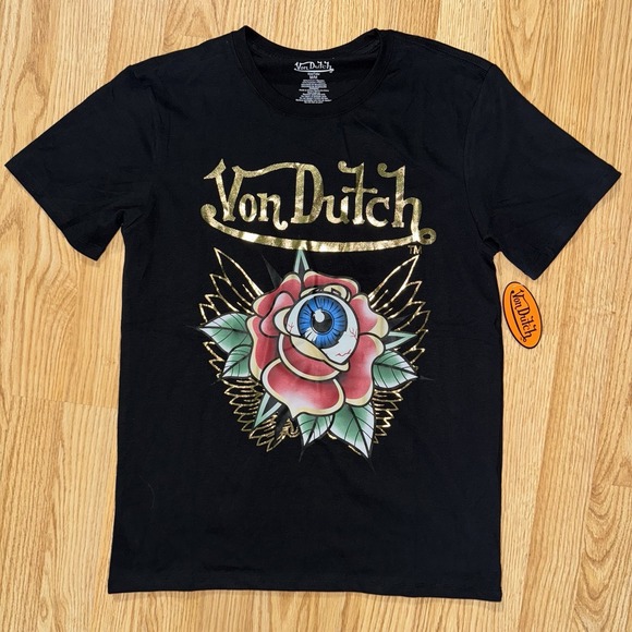 Von Dutch T Shirt Eye Ball Flower Plant Band Double Sided Size Men's L - Picture 1 of 4